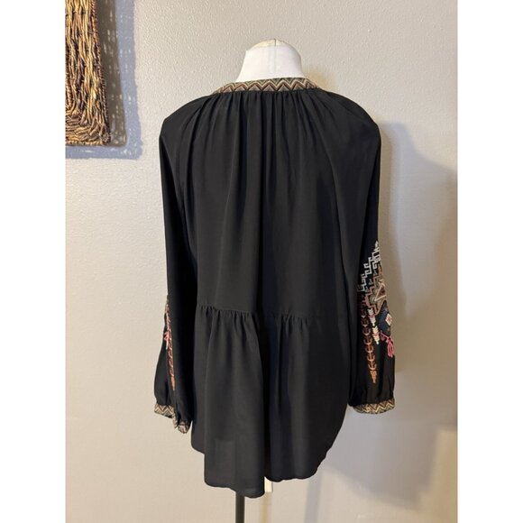 Johnny Was Long Sleeve Black Embroidered SILK Malta Tunic Top Colorful $300 - Picture 10 of 16